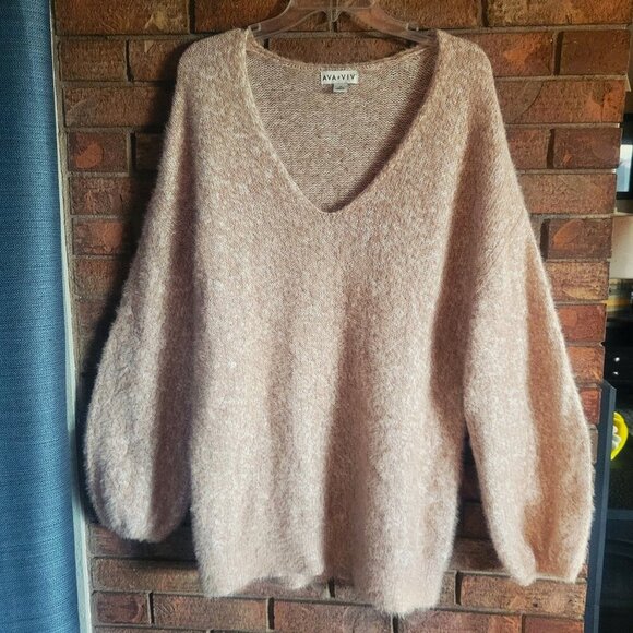 AVA & VIV Women's Chenille Mohair V-Neck Cream/Blush - Size 1X - Picture 5 of 12